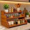Wood Step Shelf Countertop Spice Storage Holder, Kitchen Pantry Cabinet Organizer Cupboard for Spice Bottles