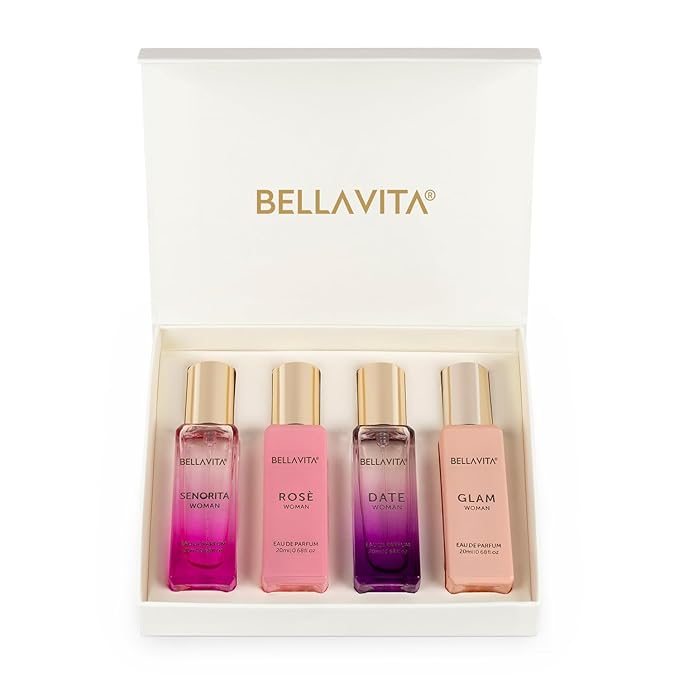 Bella Vita Luxury | Perfume Gift Set for Women 4x20ml | Gifts for Woman | Perfume for Woman | Date, Senorita, Glam, Rose Long Lasting EDP | Floral & Fruity Premium Fragrance