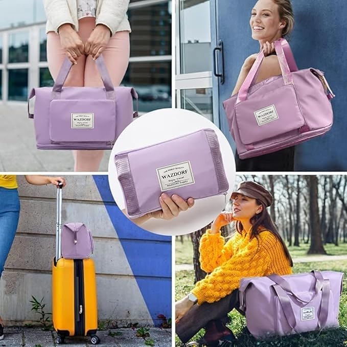 Wazdorf Nylon 41 Liter Expandable Travel Bags for Women, Duffle Bags for Women Luggage, Foldable Vanity Traveling Bag, Waterproof Hand Bag for Ladies Personal Items,Purple - Image 4